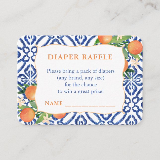 Carte D'accompagnement Positano Oranges sucrées Baby shower Friche Raffle (Devant)