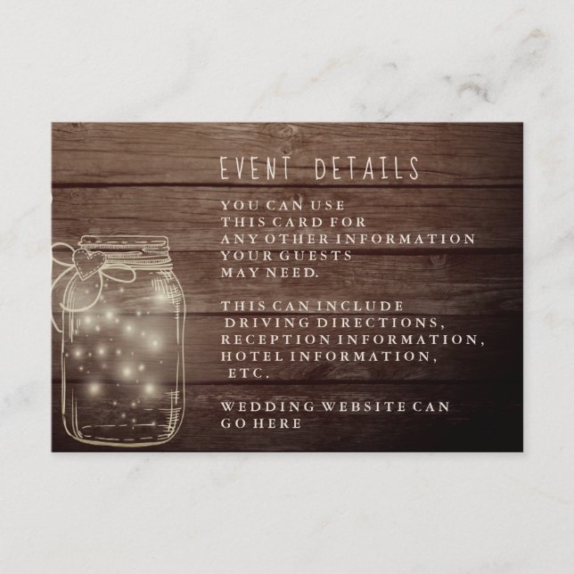 Carte D'accompagnement Pot en verre de maçon en bois rustique pour récept (Devant)