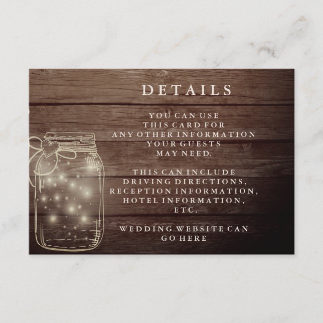 Carte D'accompagnement Pot en verre de maçon en bois rustique pour récept (Devant)