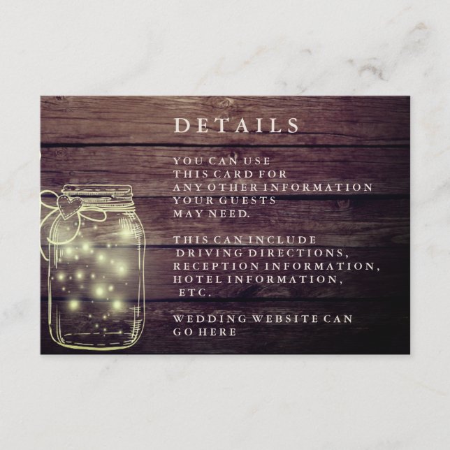 Carte D'accompagnement Pot en verre en bois rustique pour réception champ (Devant)
