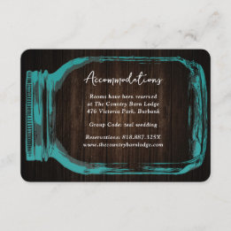 Carte D'accompagnement Pot en verre Mason Teal Bois Mariage Hébergement H