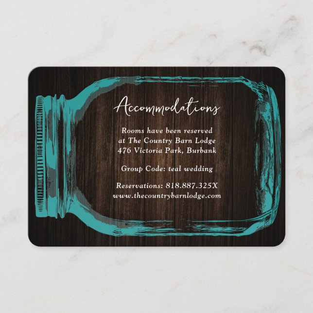Carte D'accompagnement Pot en verre Mason Teal Bois Mariage Hébergement H (Devant)