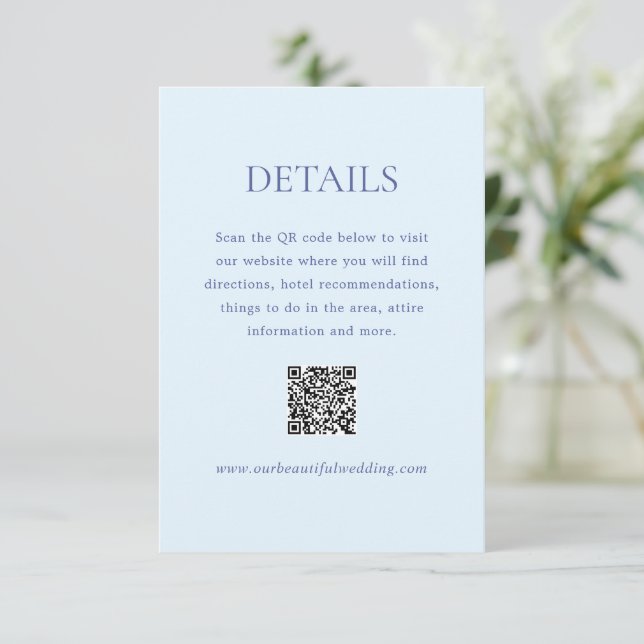 Carte D'accompagnement Poudre moderne bleu QR Code élégant mariage (Debout devant)