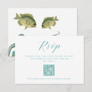 Carte D'accompagnement Poulpe Vert Réponse Mariage Aquarium QR