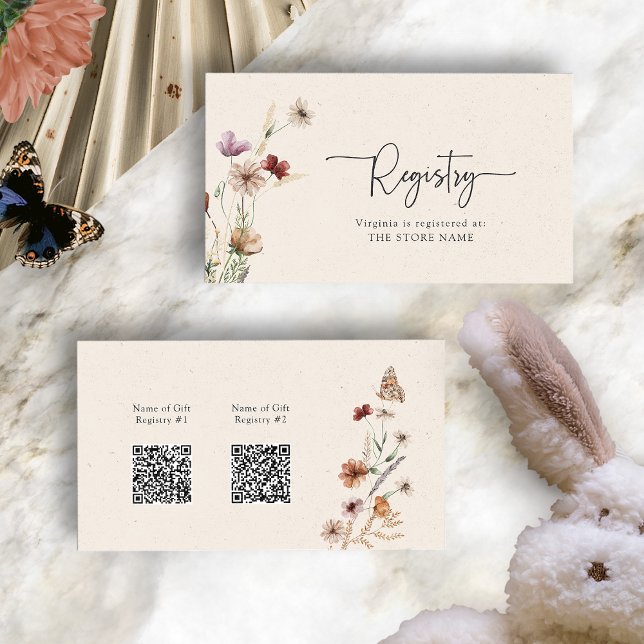 Carte d'accompagnement pour codes QR du registre B (Boho Wildflower Registry QR Codes Enclosure Card with Butterfly by Painted Paperie
)