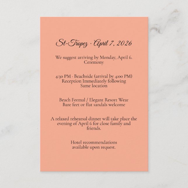 Carte d'accompagnement pour mariage à St. Tropez (Devant)