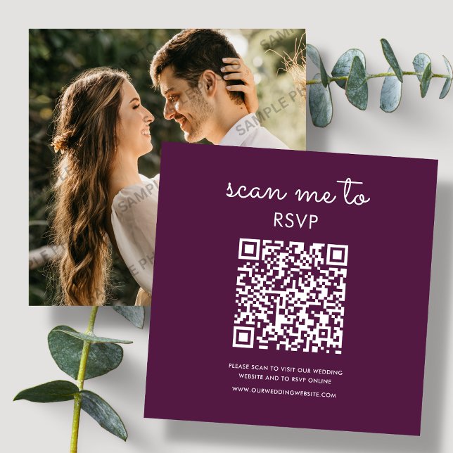 Carte D'accompagnement Pourpre Prune Profond | Code QR de réponse de mari (Créateur téléchargé)