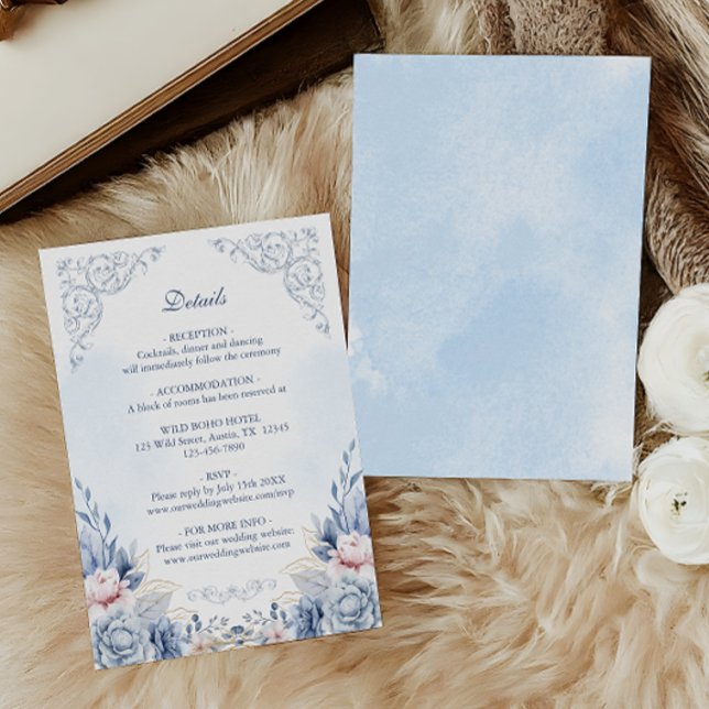 Carte D'accompagnement Powder Blue Floral Wedding Details (Créateur téléchargé)