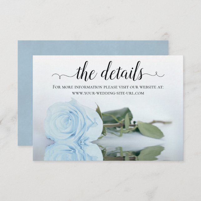 Carte D'accompagnement Powder Blue Rose Elegant Wedding Details Website (Devant / Derrière)