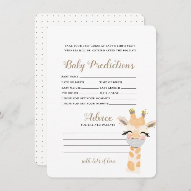 Carte D'accompagnement Prédictions pour bébés - Jeu Baby shower (Devant / Derrière)