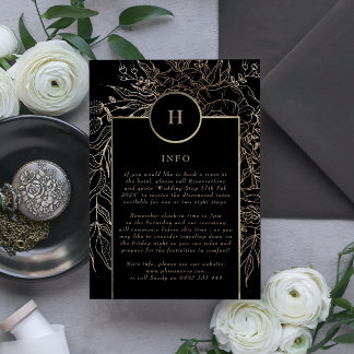 Carte D'accompagnement Premium Elegant Noir Monogramme Mariage Wreath
