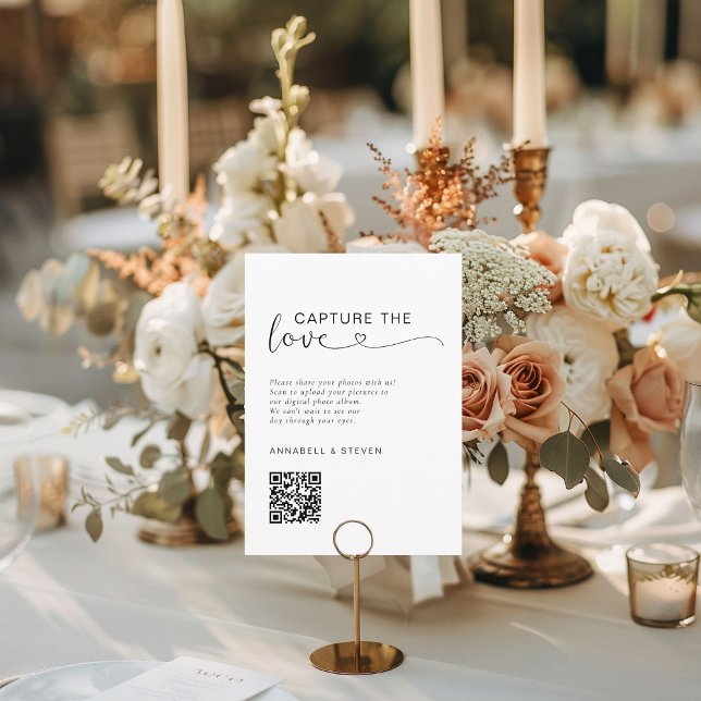 Carte D'accompagnement Prenez l'amour ! Photo, QR-Code, Mariage (Capture the love! Photo, QR-Code, White, Wedding Enclosure Card)