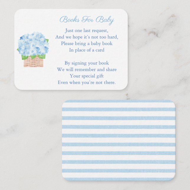 Carte D'accompagnement Preppy Blue Hydrangea Baby Boy Shower Apportez Un  (Devant / Derrière)