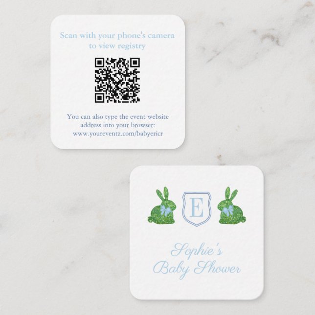 Carte D'accompagnement Preppy Bunny Monogramme QR Code Baby shower Regist (Devant / Derrière)