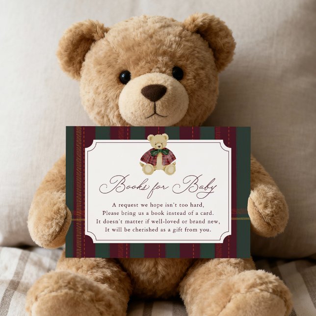 Carte D'accompagnement Preppy Burgundy Plaid Teddy Bear Book Request (Créateur téléchargé)