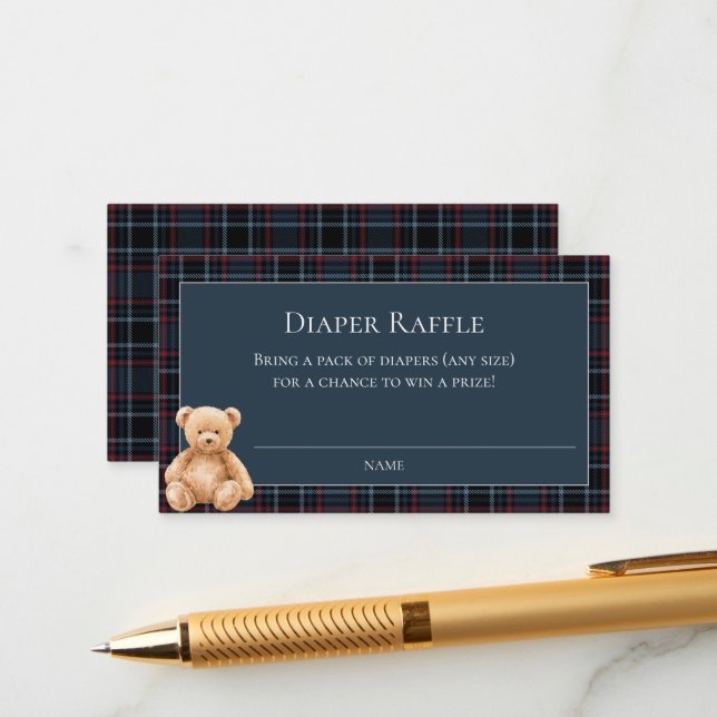 Carte D'accompagnement Preppy Classic Teddy Bear Baby Shower  (Devant/Arrière en situation)