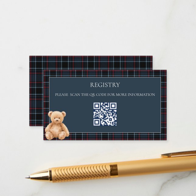 Carte D'accompagnement Preppy Classic Teddy Bear Baby Shower  (Devant/Arrière en situation)