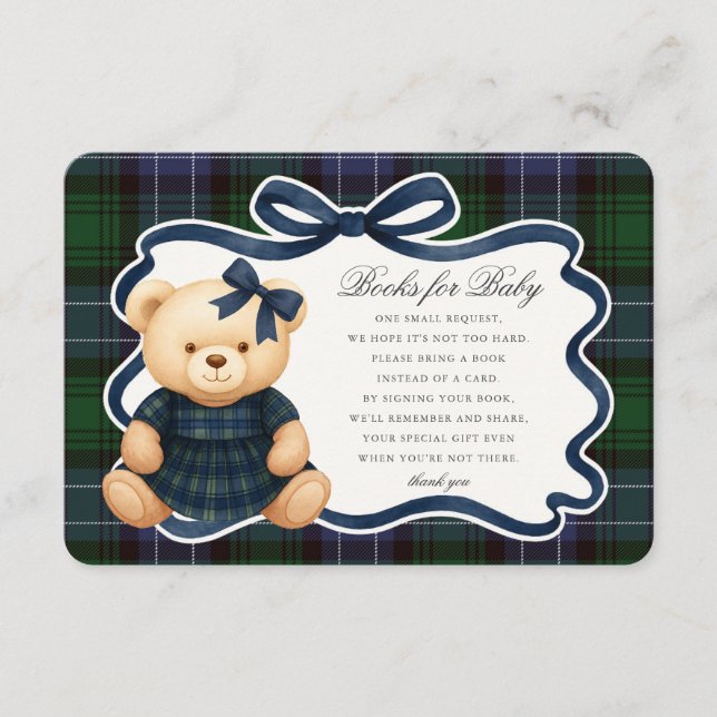 Carte D'accompagnement Preppy Coquette Bow Bear Plaid Books for Baby Card (Devant)