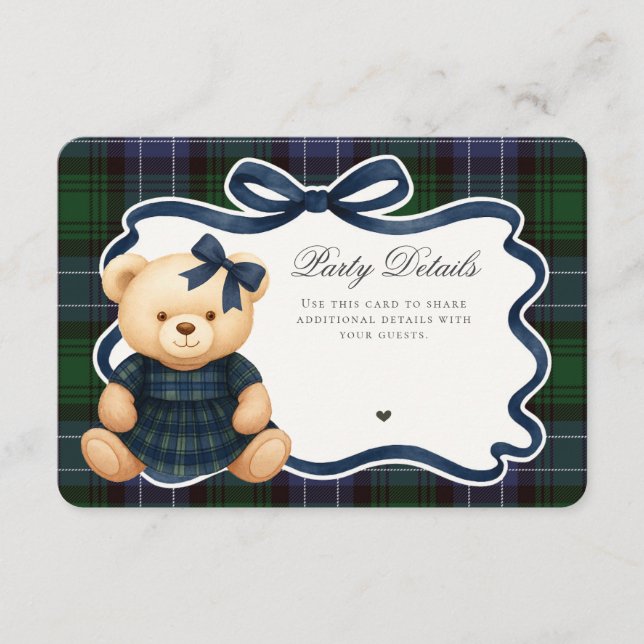 Carte D'accompagnement Preppy Coquette Bow Bear Tartan Plaid Details Card (Devant)