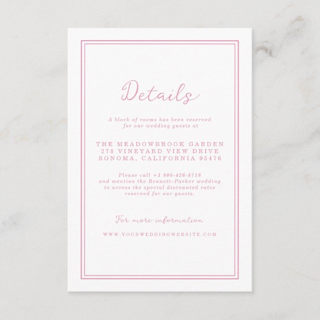 Carte D'accompagnement Preppy Peony Pink Chic Wedding Details Card (Devant)