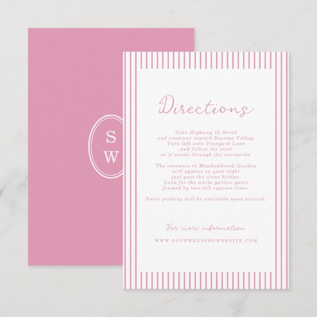 Carte D'accompagnement Preppy Peony Pink Chic Wedding Directions Card (Devant / Derrière)