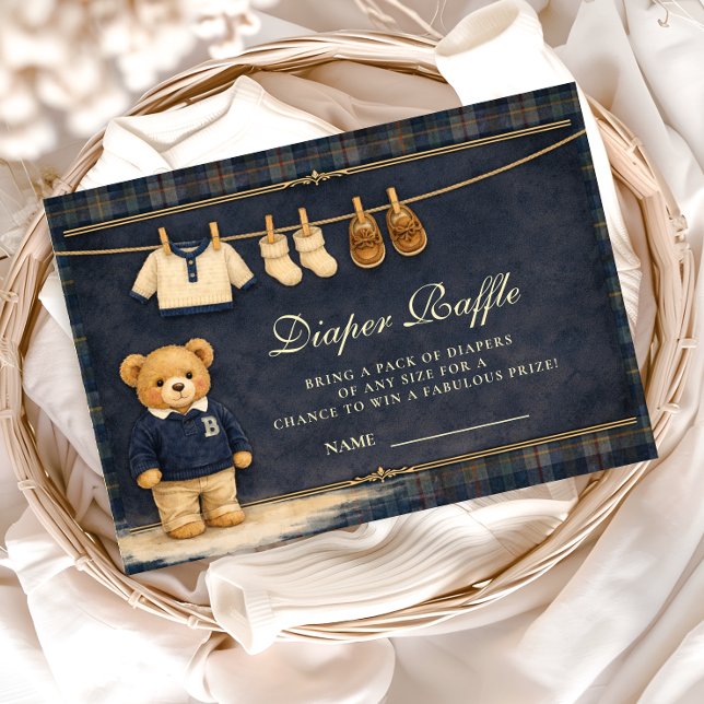 Carte D'accompagnement Preppy Plaid Teddy Bear Diapper Raffle (Créateur téléchargé)