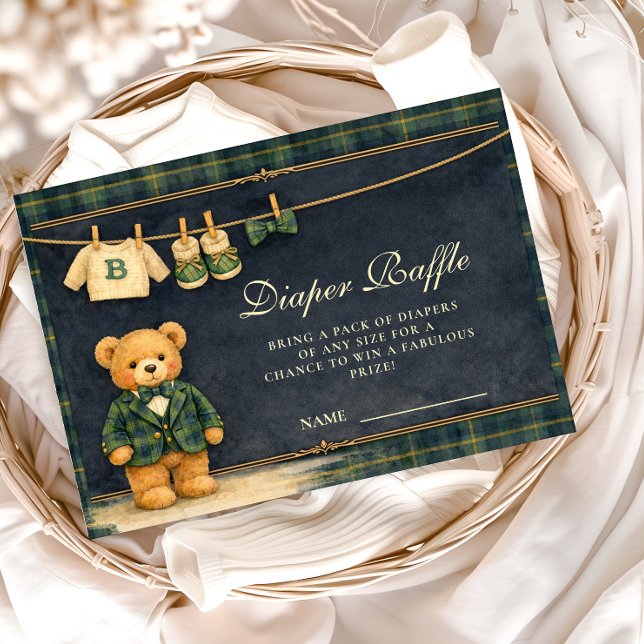 Carte D'accompagnement Preppy Teddy Bear Plaid Diapper Raffle (Créateur téléchargé)
