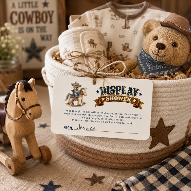 Carte D'accompagnement Présentation Ourson Cowboy Baby Shower  (Créateur téléchargé)
