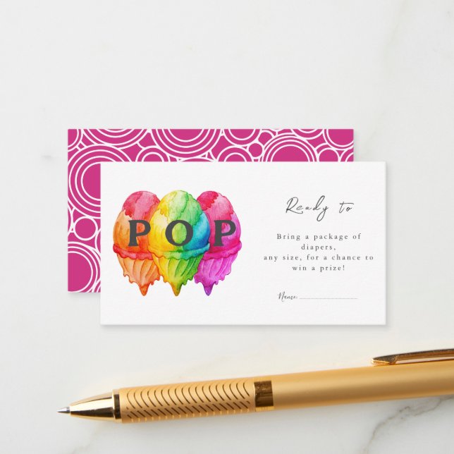 Carte D'accompagnement Prêt à pop crème glacée Gradient Baby shower rose (Devant/Arrière en situation)