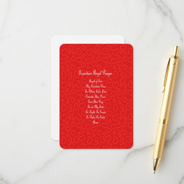 Carte D'accompagnement Prière de l'ange gardien Coeurs rouges (Devant/Arrière en situation)