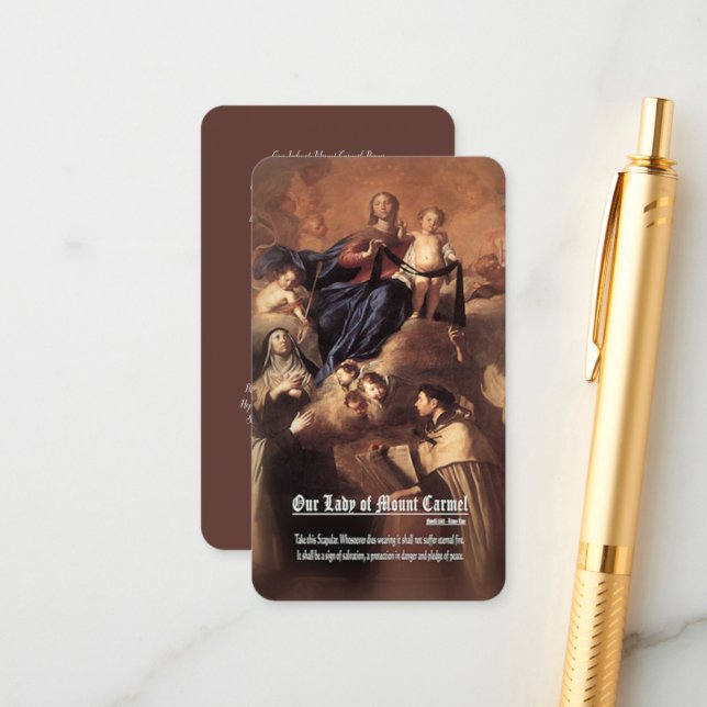 Carte D'accompagnement Prière Notre-Dame du Mont Carmel (Devant/Arrière en situation)