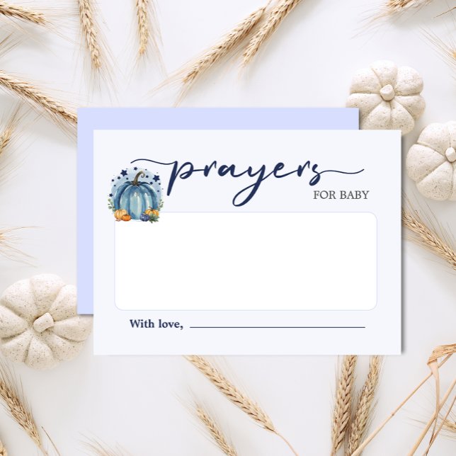 Carte D'accompagnement Prières pour bébé pour la fête prénatale de petit  (Enclosure card ' Prayers for Baby' Blue watercolor pumpkin for Baby Boy Shower)
