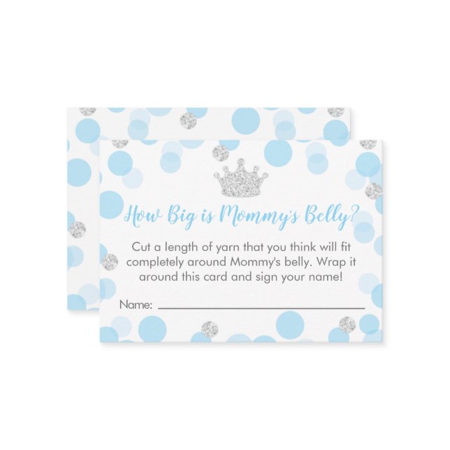 Carte D'accompagnement Prince Blue & Silver Baby shower Déchets Enc (Devant/Arrière en situation)