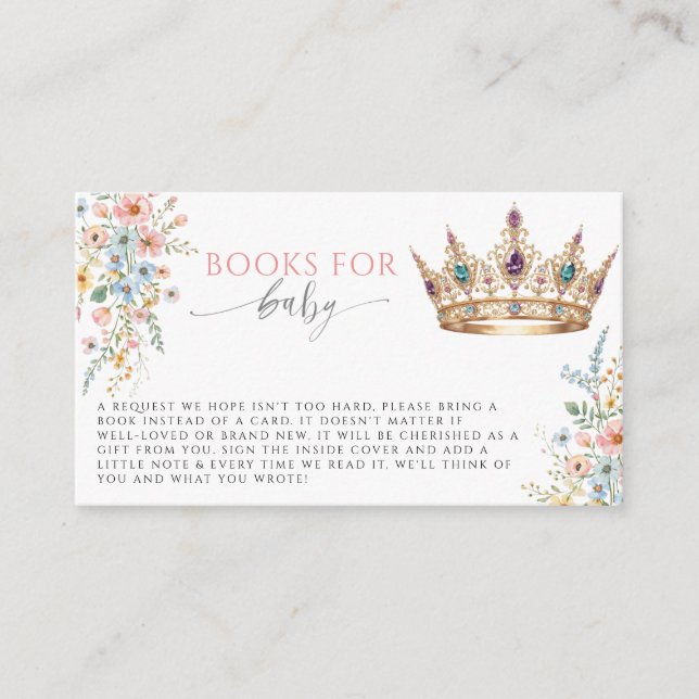 Carte D'accompagnement Princess Gold Crown Floral Books for Baby Shower   (Devant)
