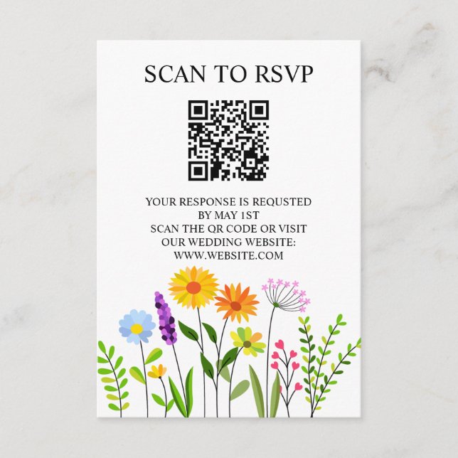 Carte D'accompagnement Printemps Floral Elegant QR Code Mariage RSVP (Devant)