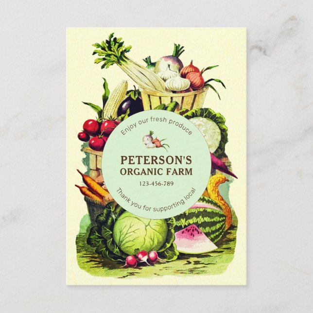 Carte D'accompagnement Producteur local de légumes botaniques vintage (Devant)