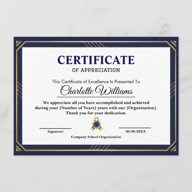 Carte D'accompagnement Professional Appreciation Certificate Wall Art (Devant)