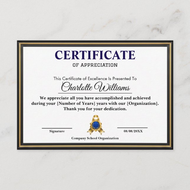 Carte D'accompagnement Professional Executive Achievement Certificate Art (Devant)