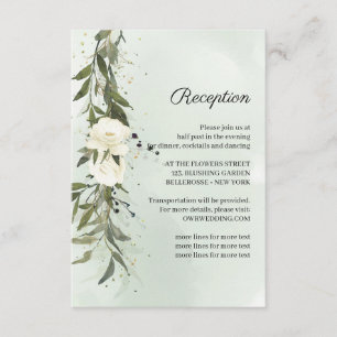 Carte D'accompagnement Profonde Verdure Wreath blanc Roses Réception de m