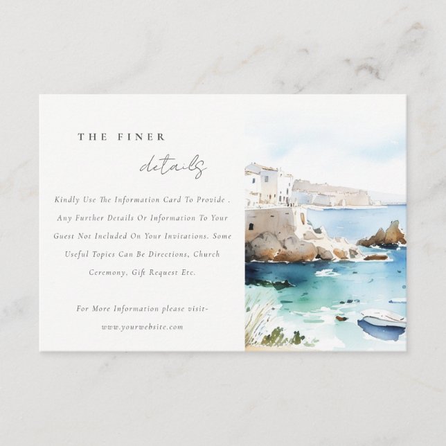 Carte D'accompagnement Puglia Italy Watercolor Landscape Wedding Details (Devant)