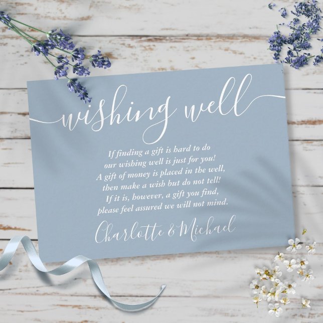 Carte D'accompagnement Puit de souhaits Signature Script Mariage Bleu Pou (Créateur téléchargé)