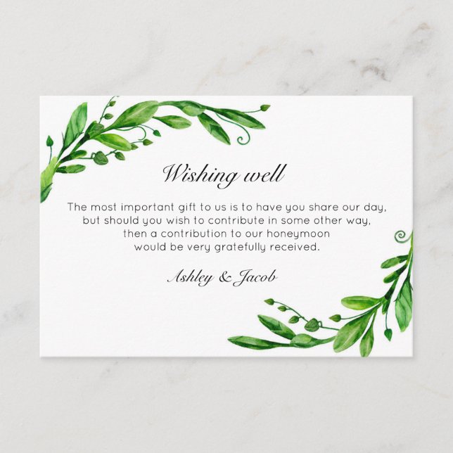 Carte D'accompagnement Puits de souhait vert. Mariage d'été. Insérer la c (Devant)