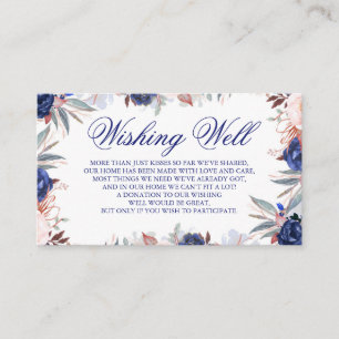 Carte D'accompagnement Puits de souhaits de mariage à fleurs bleu marine