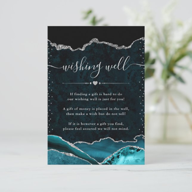 Carte D'accompagnement Puits de souhaits de mariage Agate et sarcelle arg (Debout devant)
