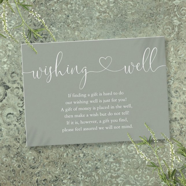 Carte D'accompagnement Puits de souhaits de mariage écriture cœur vert sa (Sage Green Heart Script Wishing Well Wedding Enclosure Card)