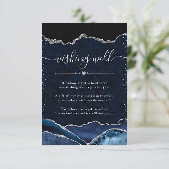Carte D'accompagnement Puits de souhaits de mariage en agate bleue et arg (Debout devant)