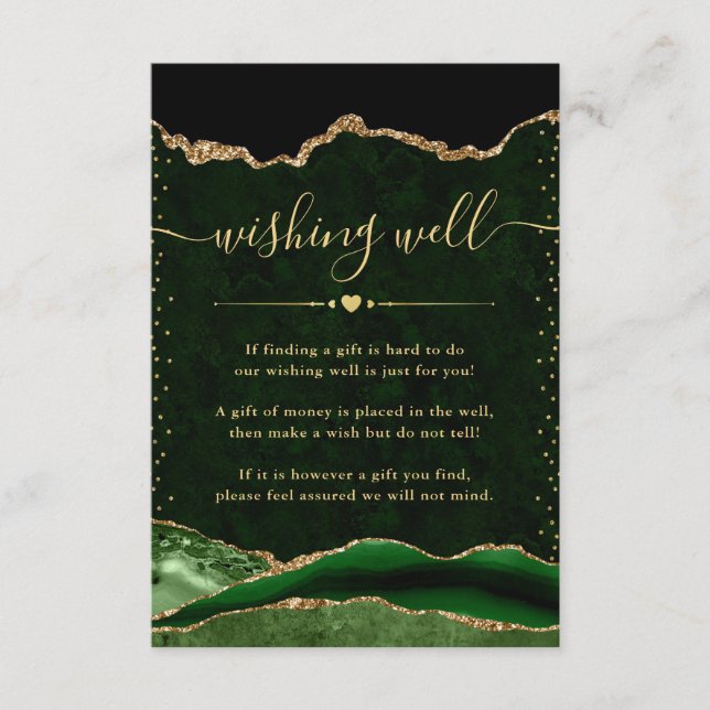Carte D'accompagnement Puits de souhaits de mariage en Agate Verte et Or (Devant)