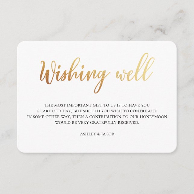 Carte D'accompagnement Puits de souhaits de mariage en or. Insert moderne (Devant)