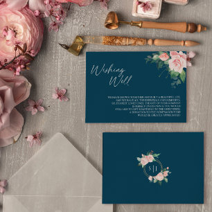 Carte D'accompagnement Puits de souhaits de mariage Navy Floral Blush