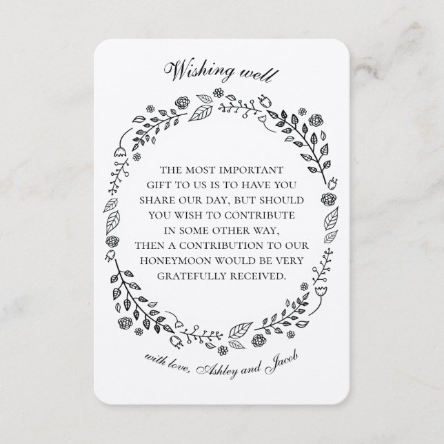Carte D'accompagnement Puits de souhaits floral rustique. Mariage champêt (Devant)